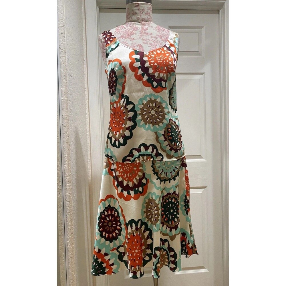 Escada Kaleidoscope Silk Skirt Top Set Sz 34 Midi Floral Work Office Designer